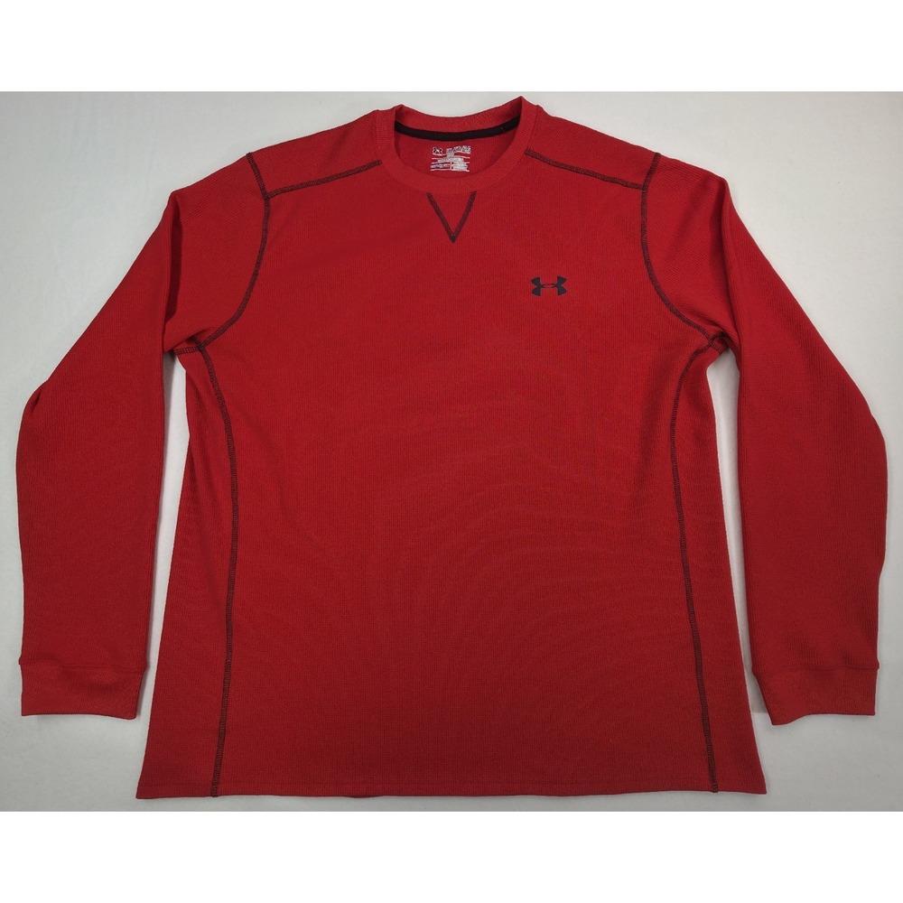 2 Lot Under Armour Shirts Mens 2XL Thermal Polo Loose Fit Gray Red LIMITED USE - Picture 2 of 7